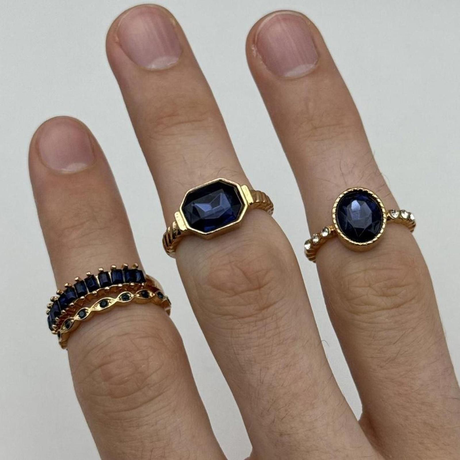 Other vintage style gold and blue sapphire ring 4 piece set Size ONE SIZE - 1 Thumbnail