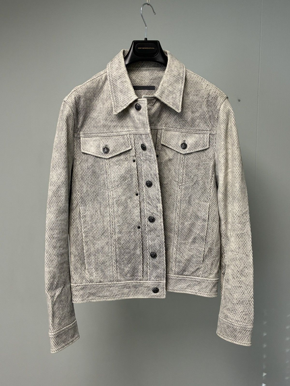 John Varvatos Snake Embossed Leather Trucker jacket EU 48 USA 38 Size US M / EU 48-50 / 2 - 12 Thumbnail