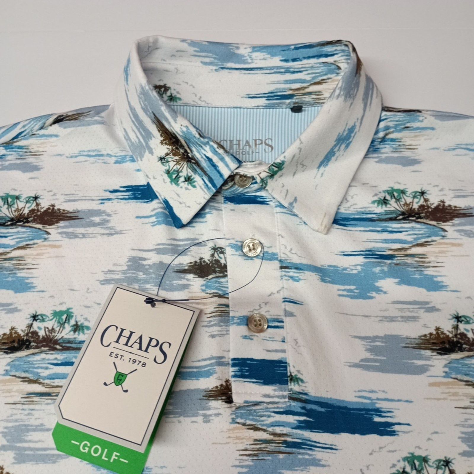 Chaps Chaps Printed Golf Polo Shirt Men's Size M White Stretch Size US M / EU 48-50 / 2 - 2 Thumbnail