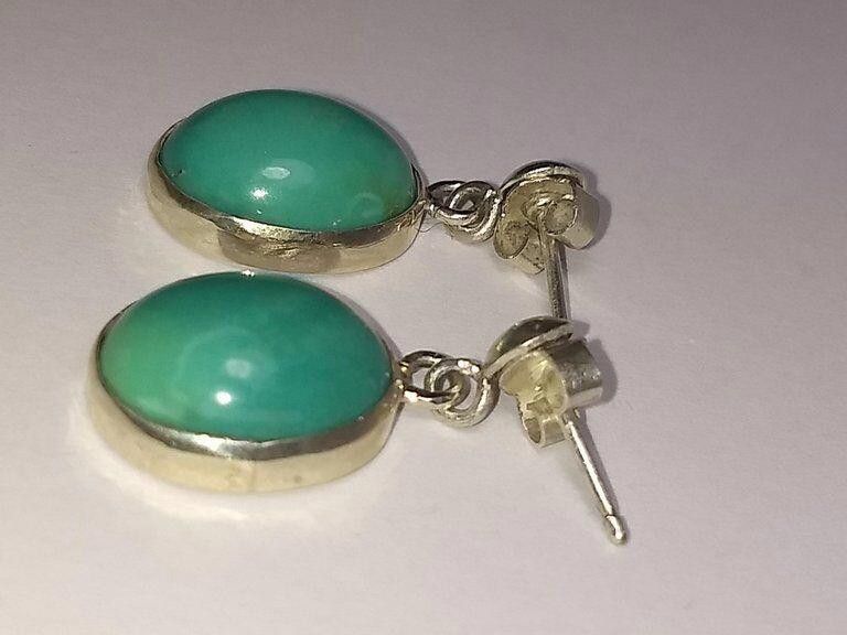 Designer Mexican Sterling Silver Turquoise Cabochon Dangle Earrings Size ONE SIZE - 3 Thumbnail