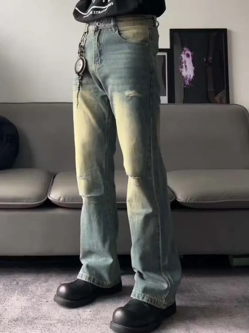 Designer × Japanese Brand Faded blue washed y2k flared damaged ripped jeans Size US 30 / EU 46 - 2 Thumbnail