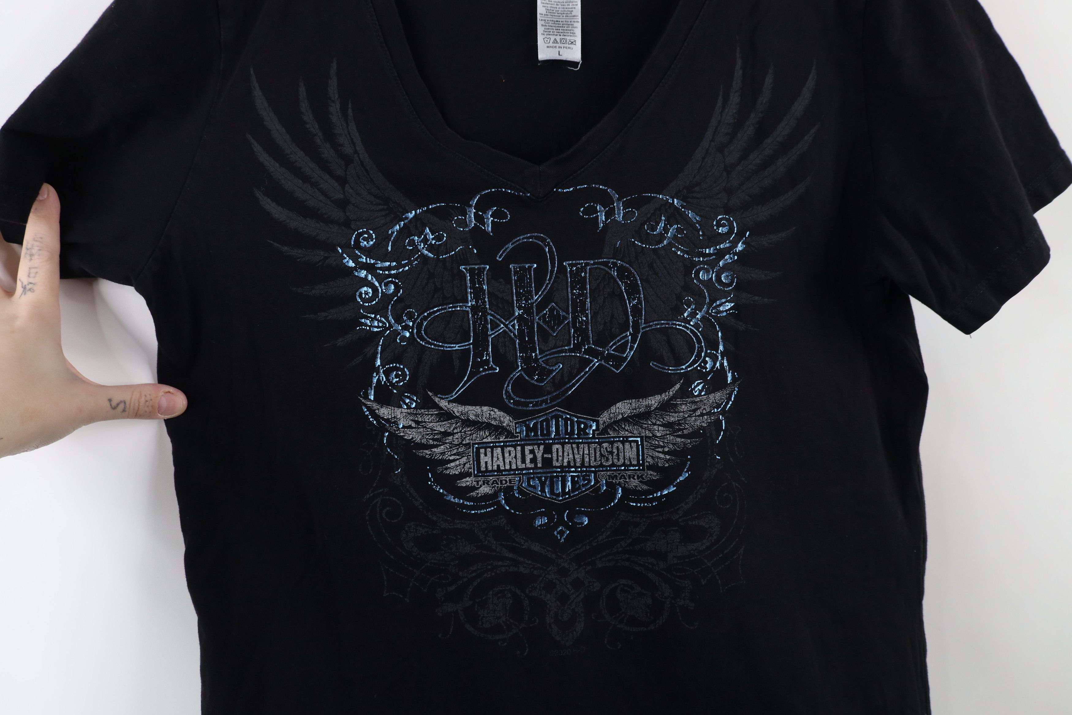 Harley Davidson × Vintage Y2K Harley Davidson Spell Out Tribal Eagle V-Neck T-Shirt Size L / US 10 / IT 46 - 5 Thumbnail