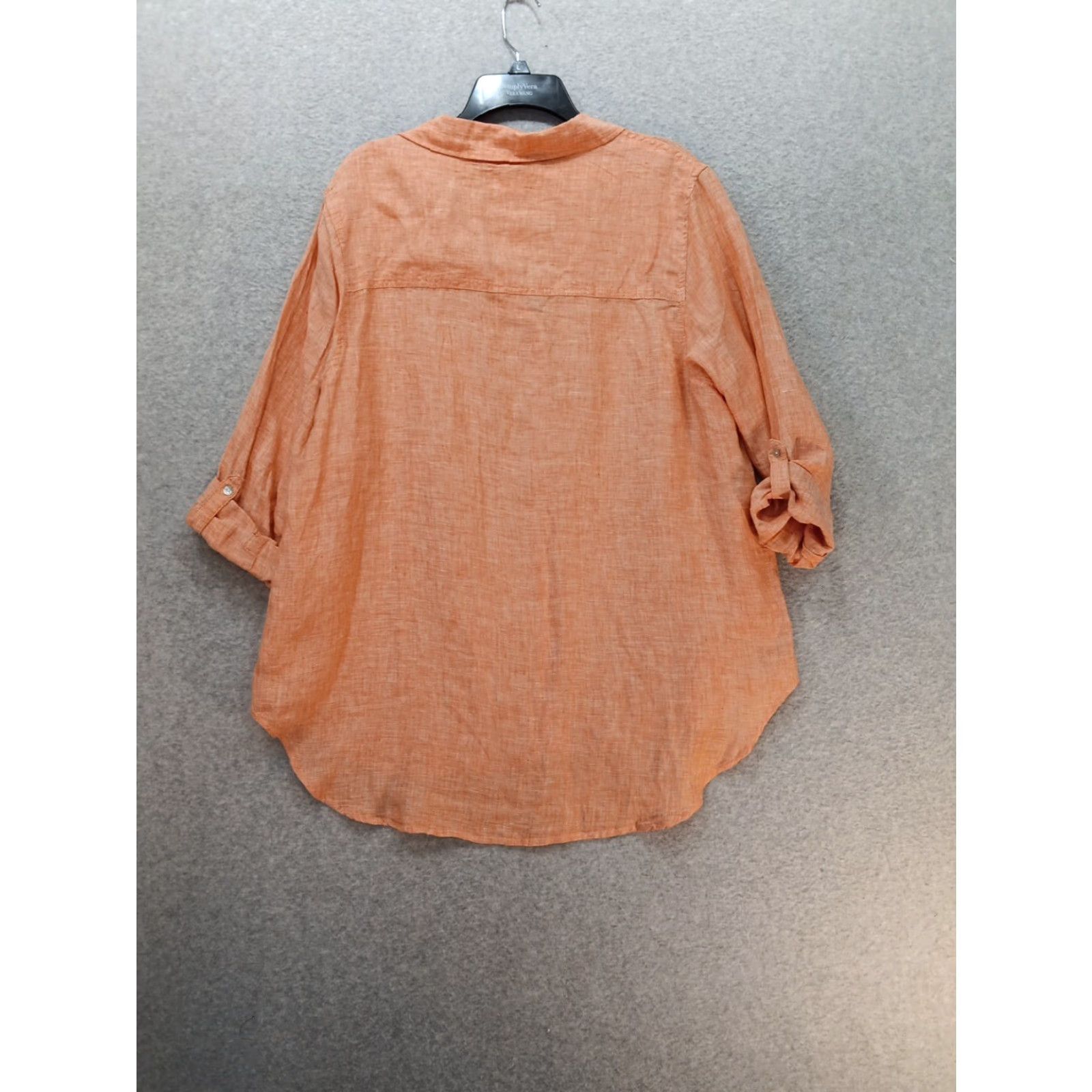 Vintage Sigrid Olsen Blouse Shirt 1X Orange Coral Button Up Linen Roll-Tab Sleeves Womens Regular Casual Travel Knit? Size XL / US 12-14 / IT 48-50 - 8 Thumbnail