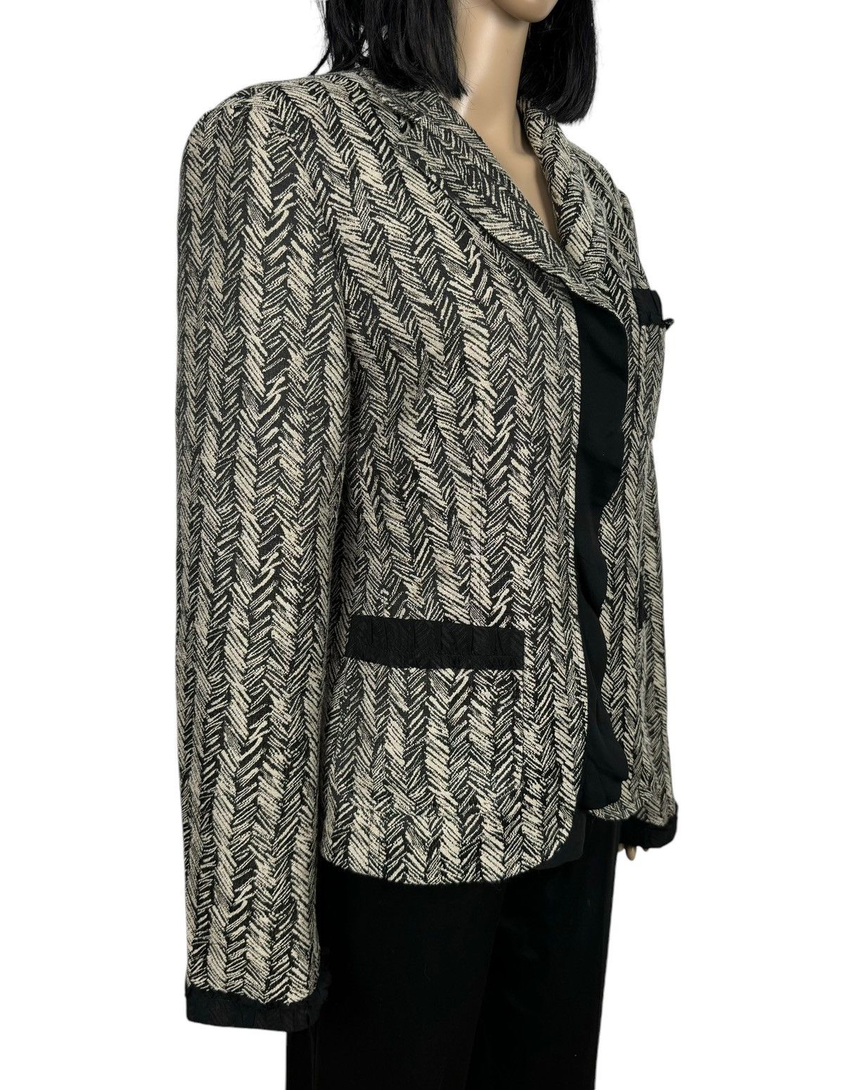 Weekend Max Mara Weekend Max Mara Herringbone Blazer Wool-Cotton Slik Trim Size XL / US 12-14 / IT 48-50 - 3 Thumbnail