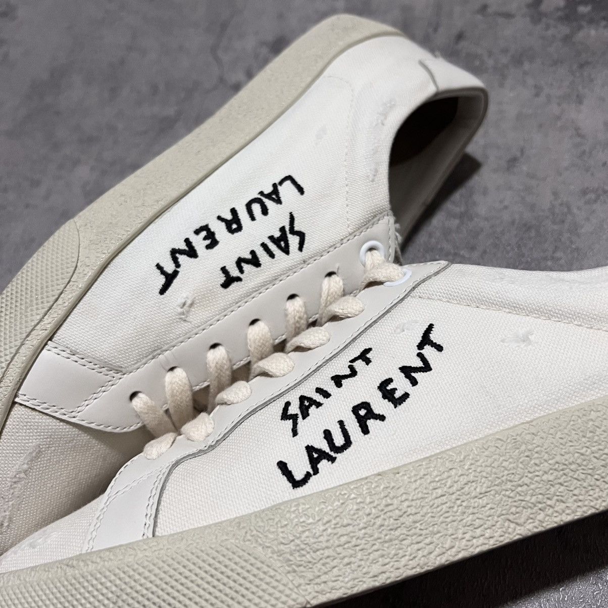 Saint Laurent Paris Court Classic Low SL/06 Logo Distressed Canvas Hedi Slimane Size US 8 / IT 38 - 4 Thumbnail