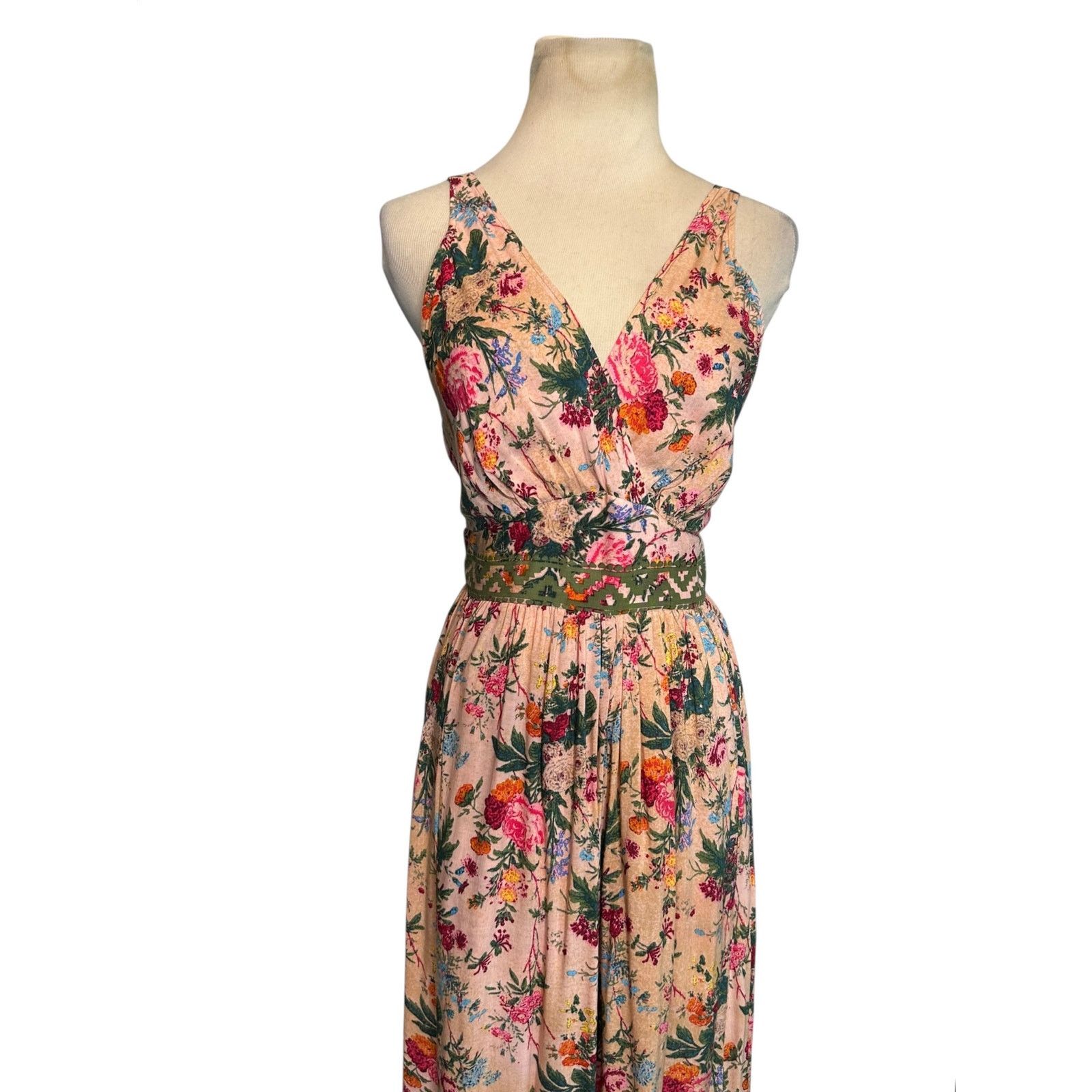 Anthropologie Tracy Reese beige pink floral cropped jumpsuit size 4 Size 27" / US 4 / IT 40 - 13 Thumbnail