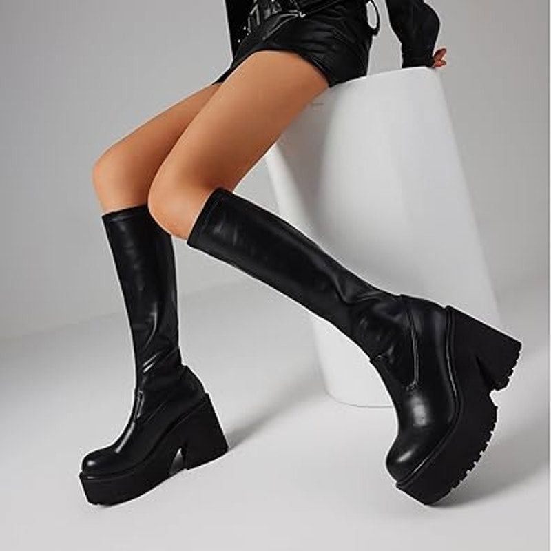 Other Aminugal Women's Size 10 Black Knee High Platform Boots Size US 10 / IT 40 - 3 Thumbnail