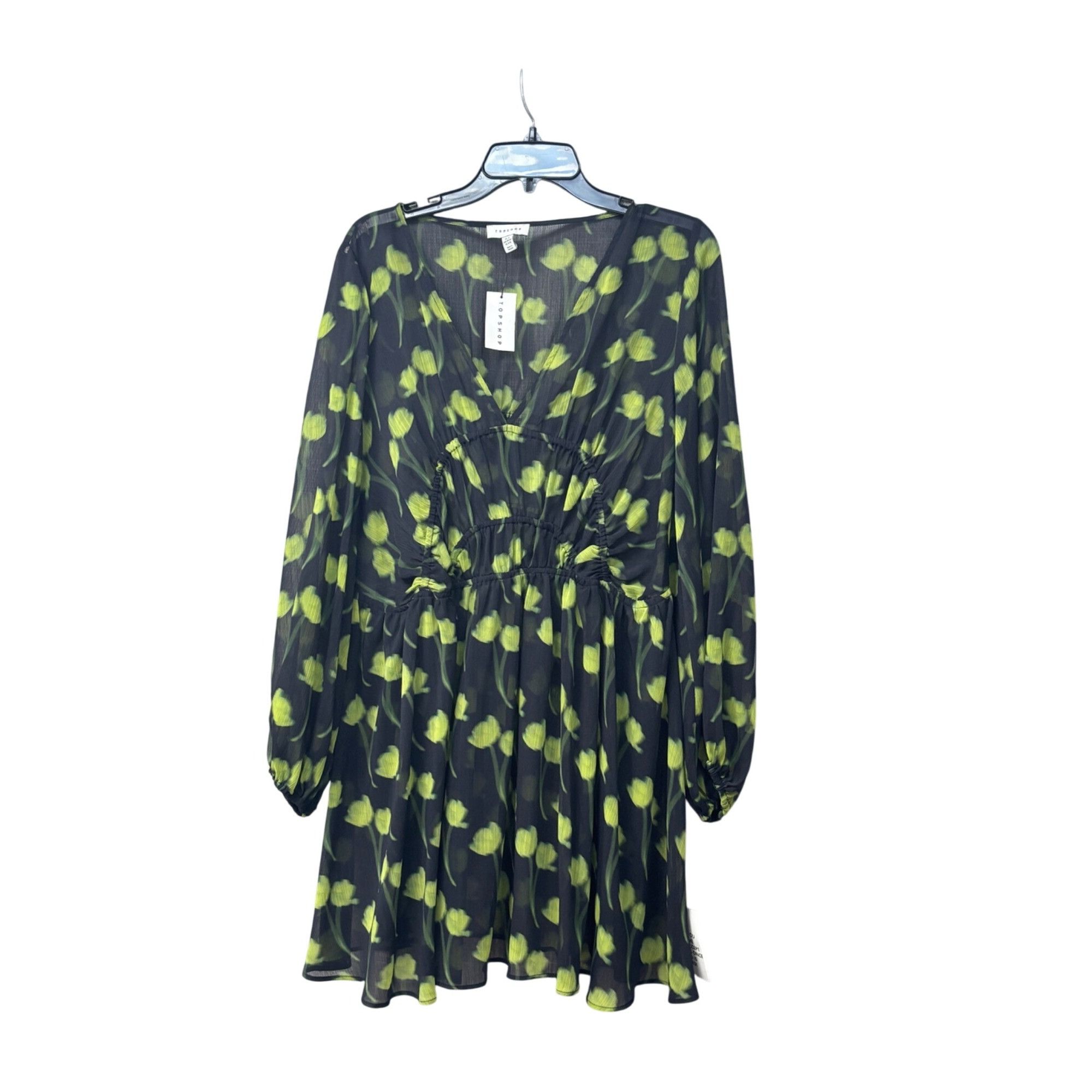 Topshop Topshop Floral Ruched Long Sleeve Dress In Medium Green, Sz. Size M / US 6-8 / IT 42-44 - 9 Thumbnail