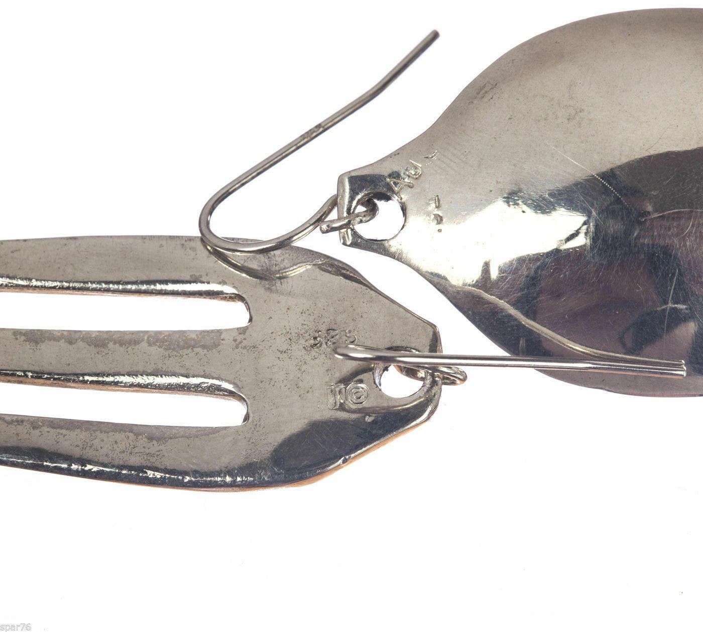 Handmade Sterling Plated Brass Olive Fork & Sugar Spoon Earrings Size ONE SIZE - 5 Thumbnail
