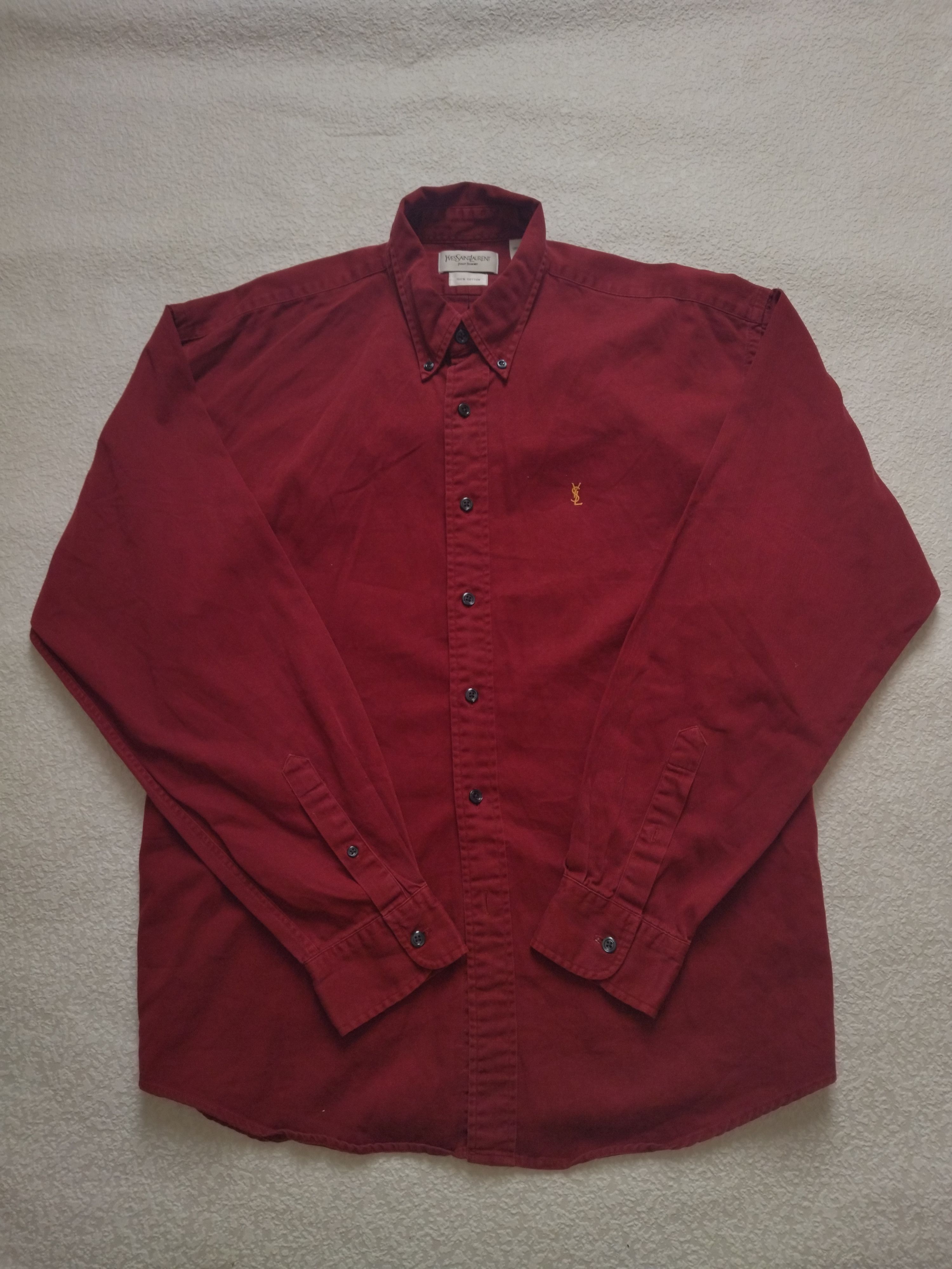 Vintage × Yves Saint Laurent Red Cotton YSL Shirt Size US L / EU 52-54 / 3 - 1 Thumbnail