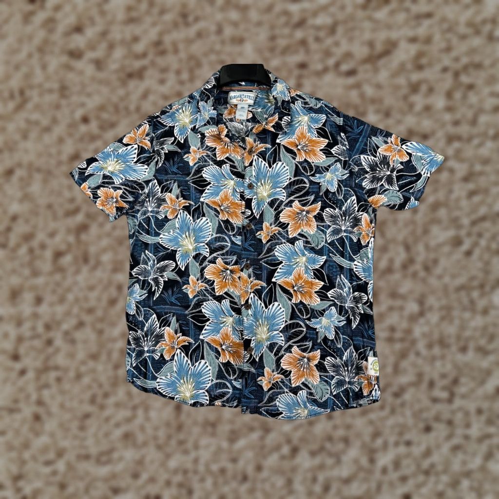 Vintage Margaritaville Shirt Mens XL Blue Floral 100% Rayon Hawaiian Button Up Size US XL / EU 56 / 4 - 1 Thumbnail