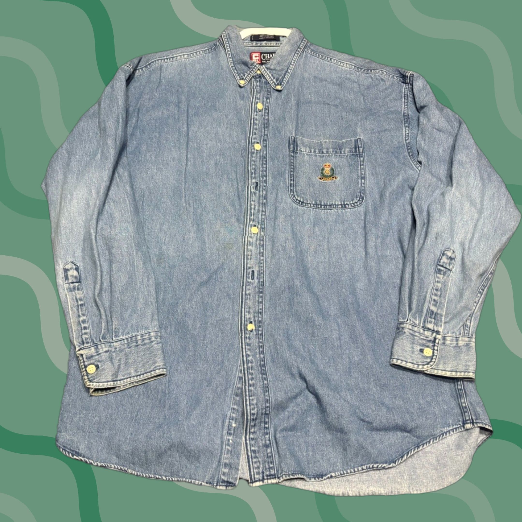Ralph Lauren VINTAGE Chaps Ralph Lauren Denim Shirt Mens L Blue Jean Button Up Hip Hop D3 Size US L / EU 52-54 / 3 - 1 Thumbnail