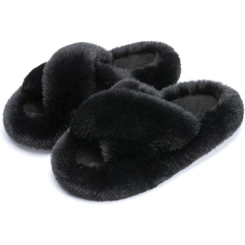 Other Chantomoo Women's Size 8 Black Furry Memory Foam Slippers Size US 8 / IT 38 - 1 Thumbnail