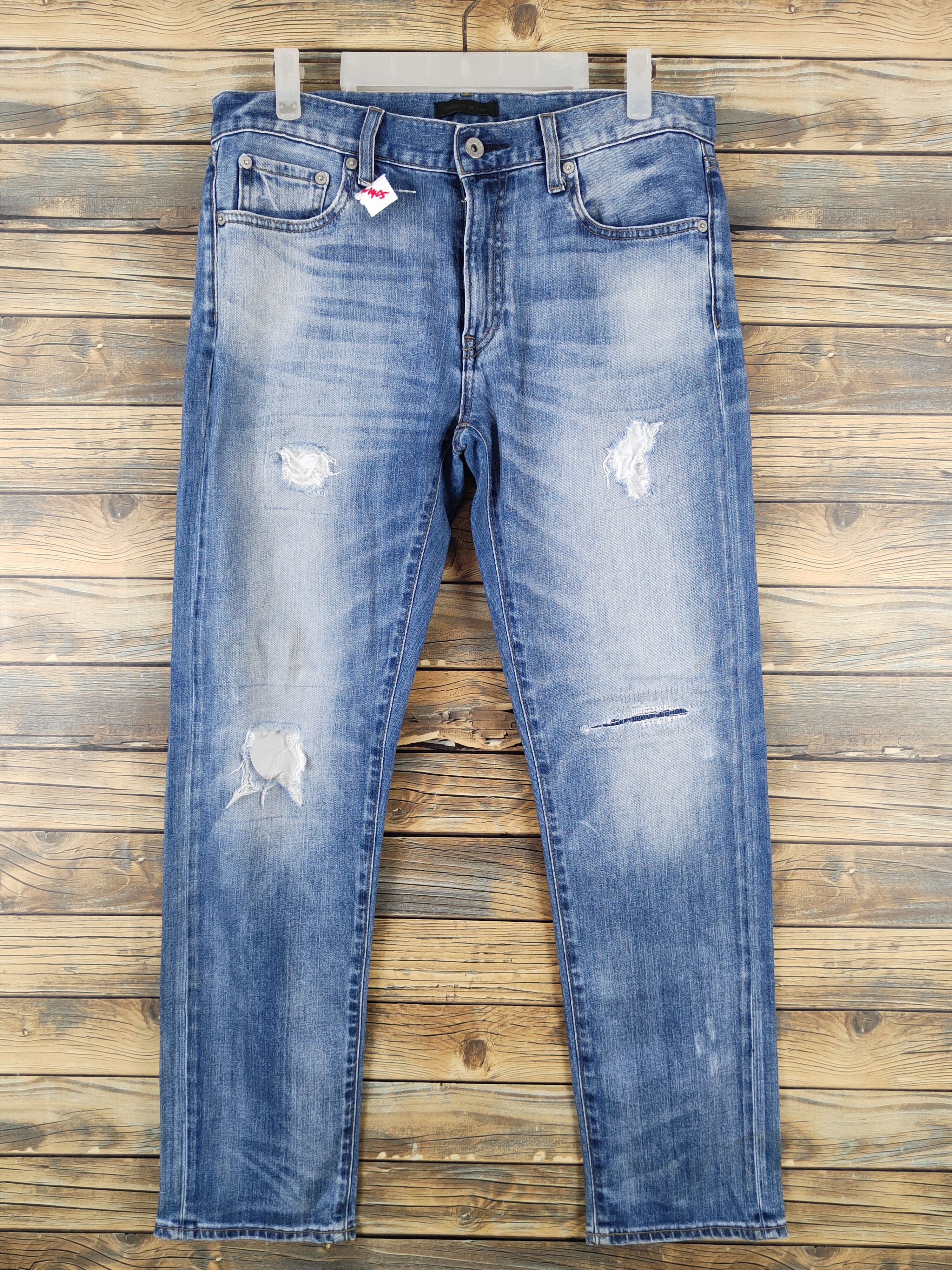 Japanese Brand Uniqlo fabric by Kaihara Blue Distressed Ripped Jeans #W1405 Size US 31 - 1 Thumbnail