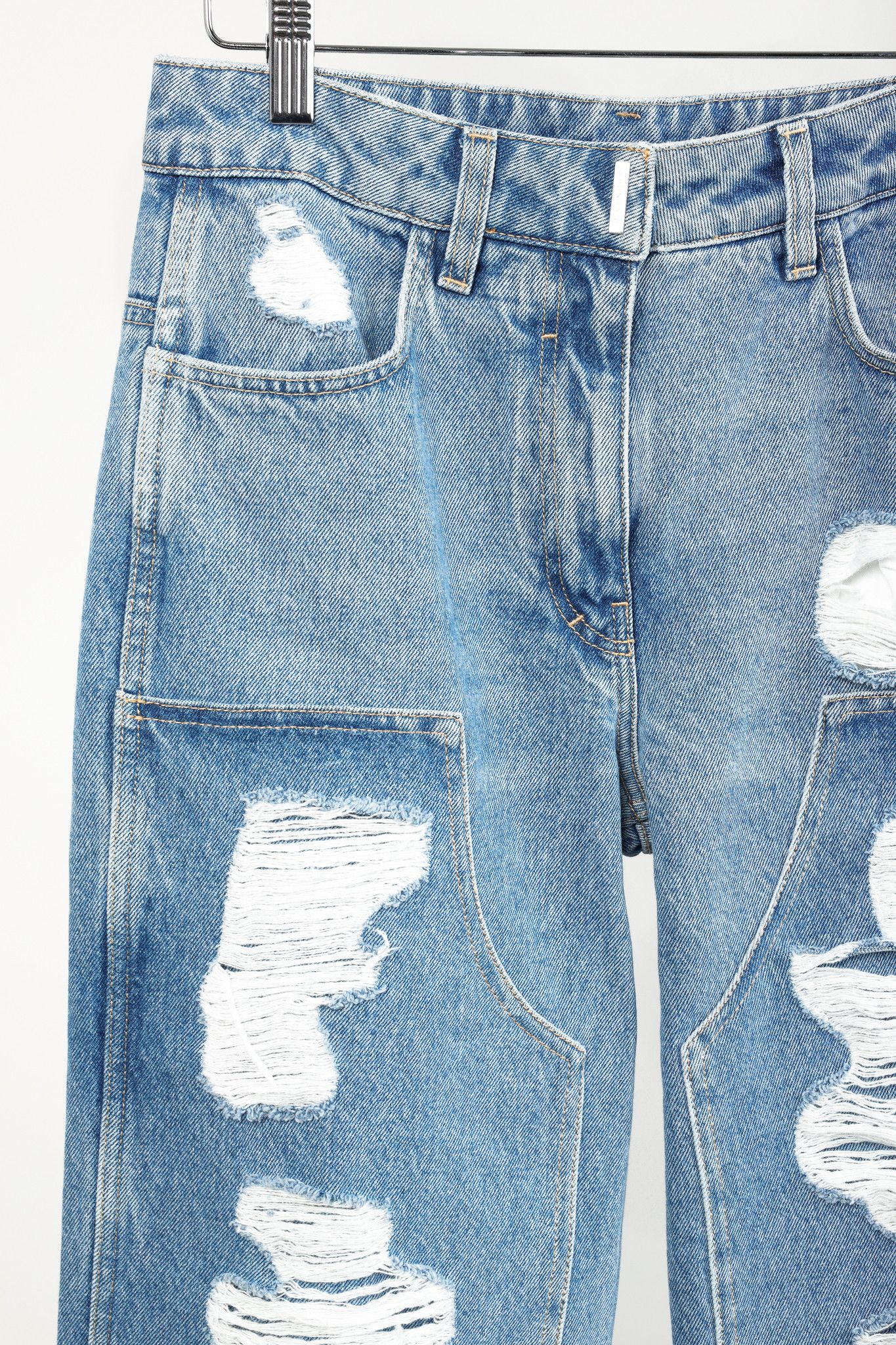 Givenchy Givenchy AW/22 Runway Light Blue Destroyed Paneled Jeans Size 29" - 4 Thumbnail
