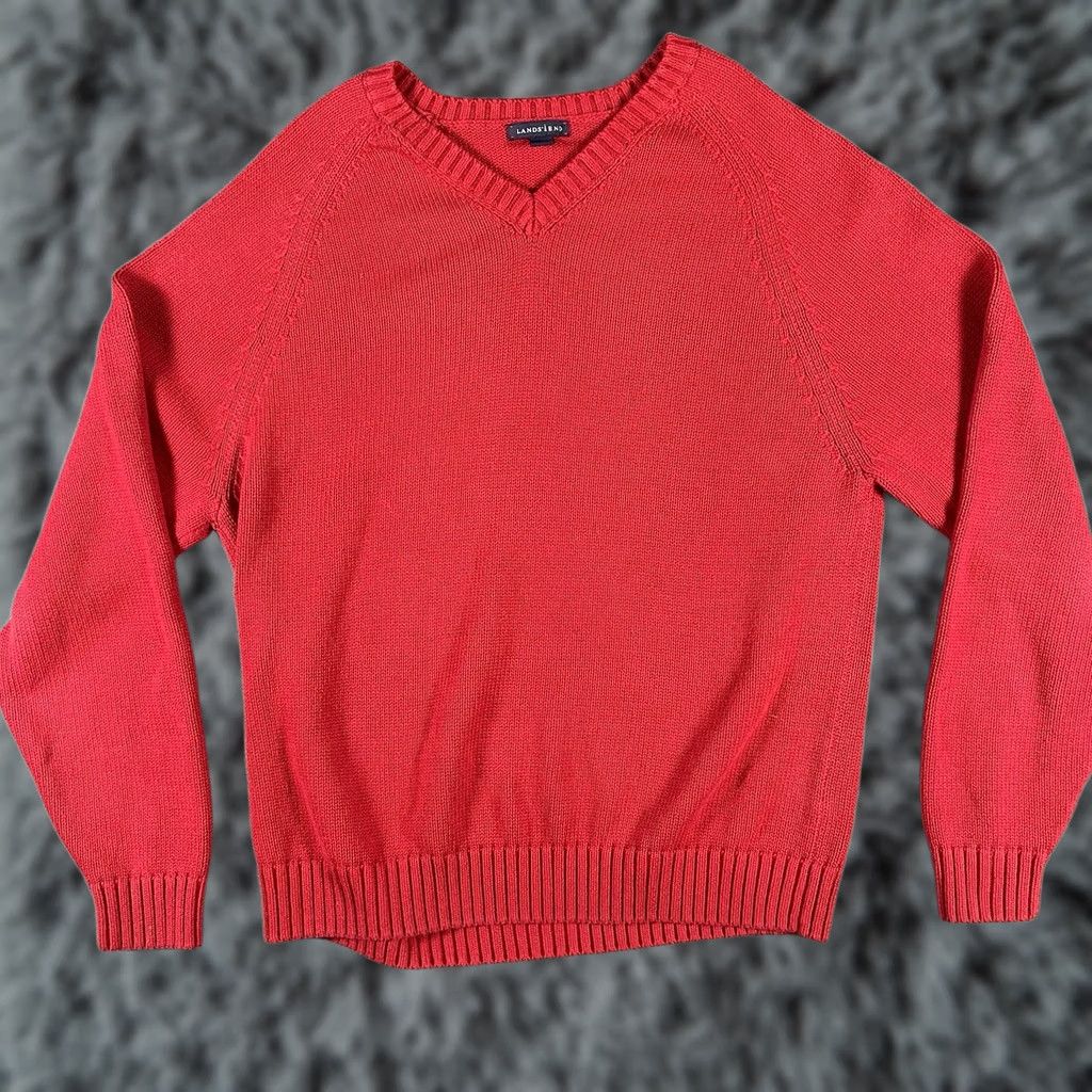 Lands' End Lands' End Pullover Sweater Large 42-44 Red 100% Cotton Thick Preppy Dad Men Size US L / EU 52-54 / 3 - 1 Thumbnail