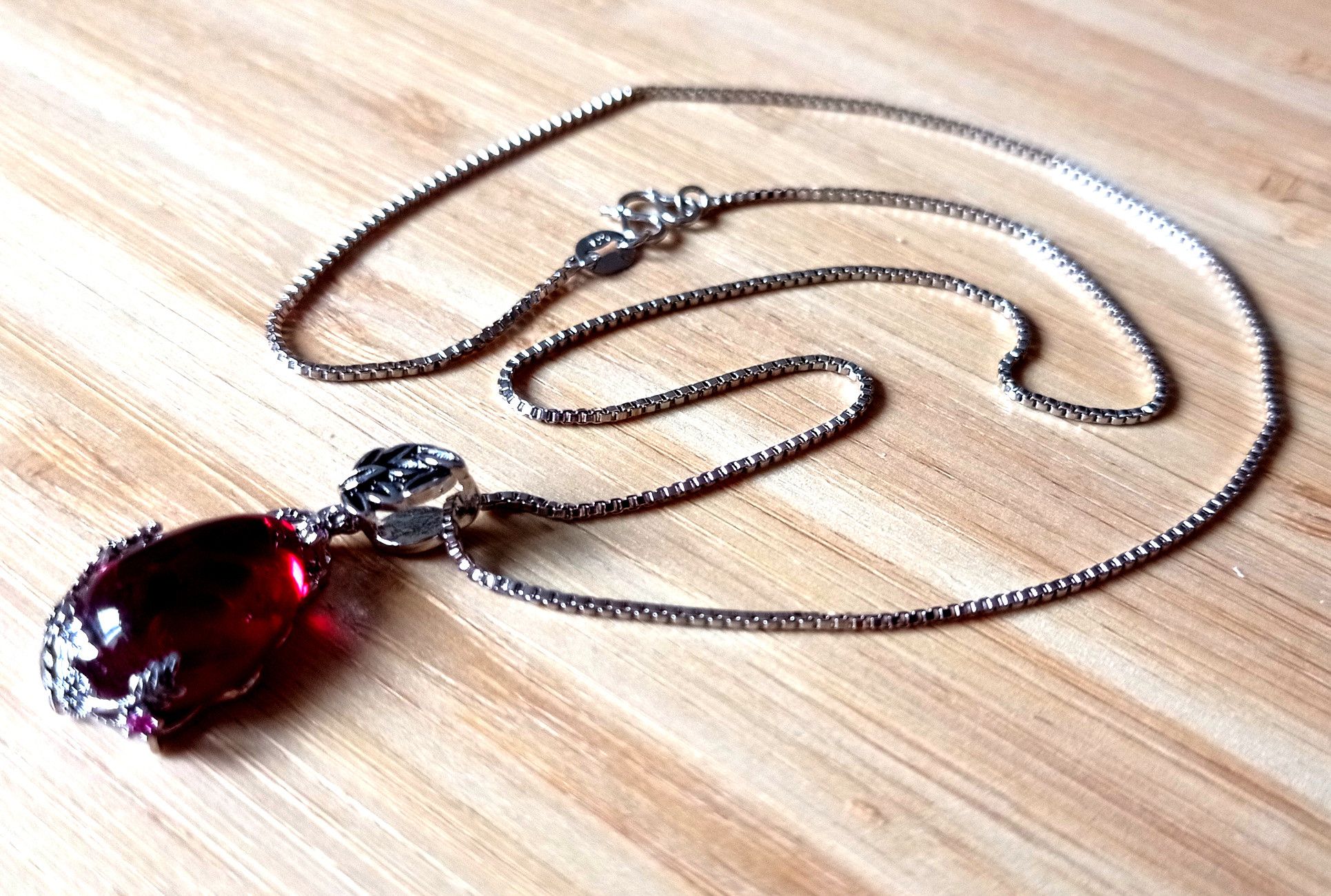 Designer × Japanese Brand × Vintage Vintage Floral Garnet Pendant Silver Necklace Chrome Rave Size ONE SIZE - 2 Thumbnail