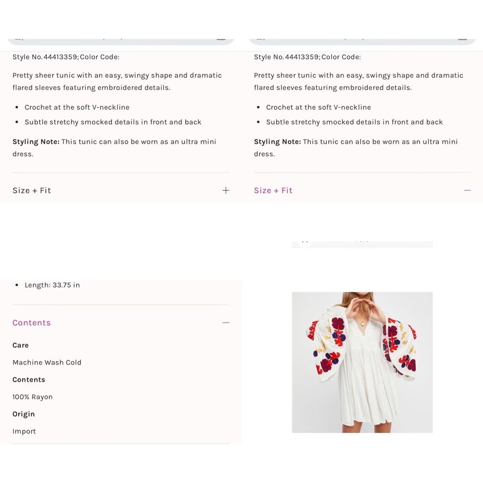 Free People Free People Blouse Dress White Floral Bell Sleeve Tunic M Women Boho Shirt Top Crew Neck V-Neck Size M / US 6-8 / IT 42-44 - 9 Thumbnail