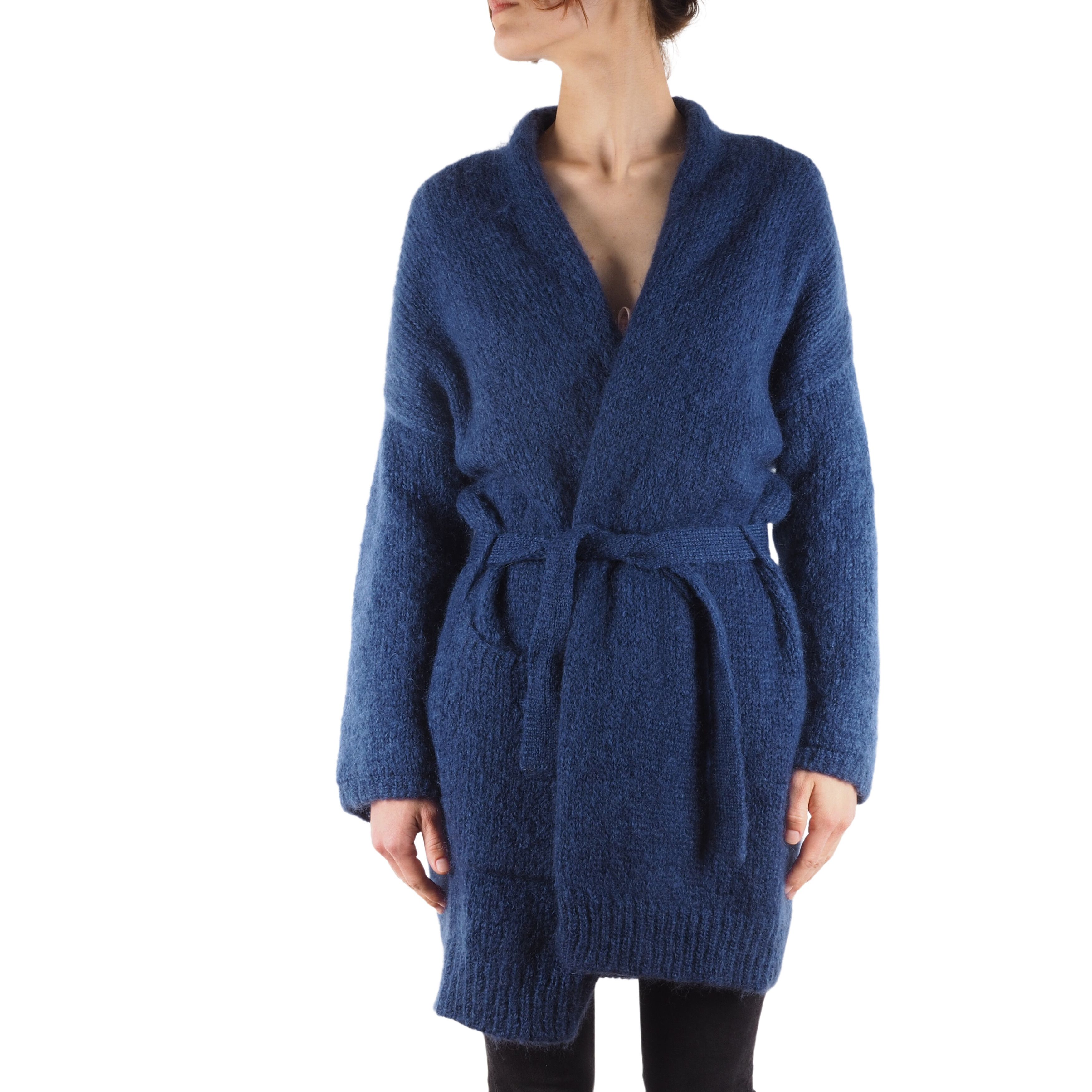 HUMANOID Humanoid Blue Mohair Long Belted Cardigan Overcoat Size M / US 6-8 / IT 42-44 - 1 Thumbnail