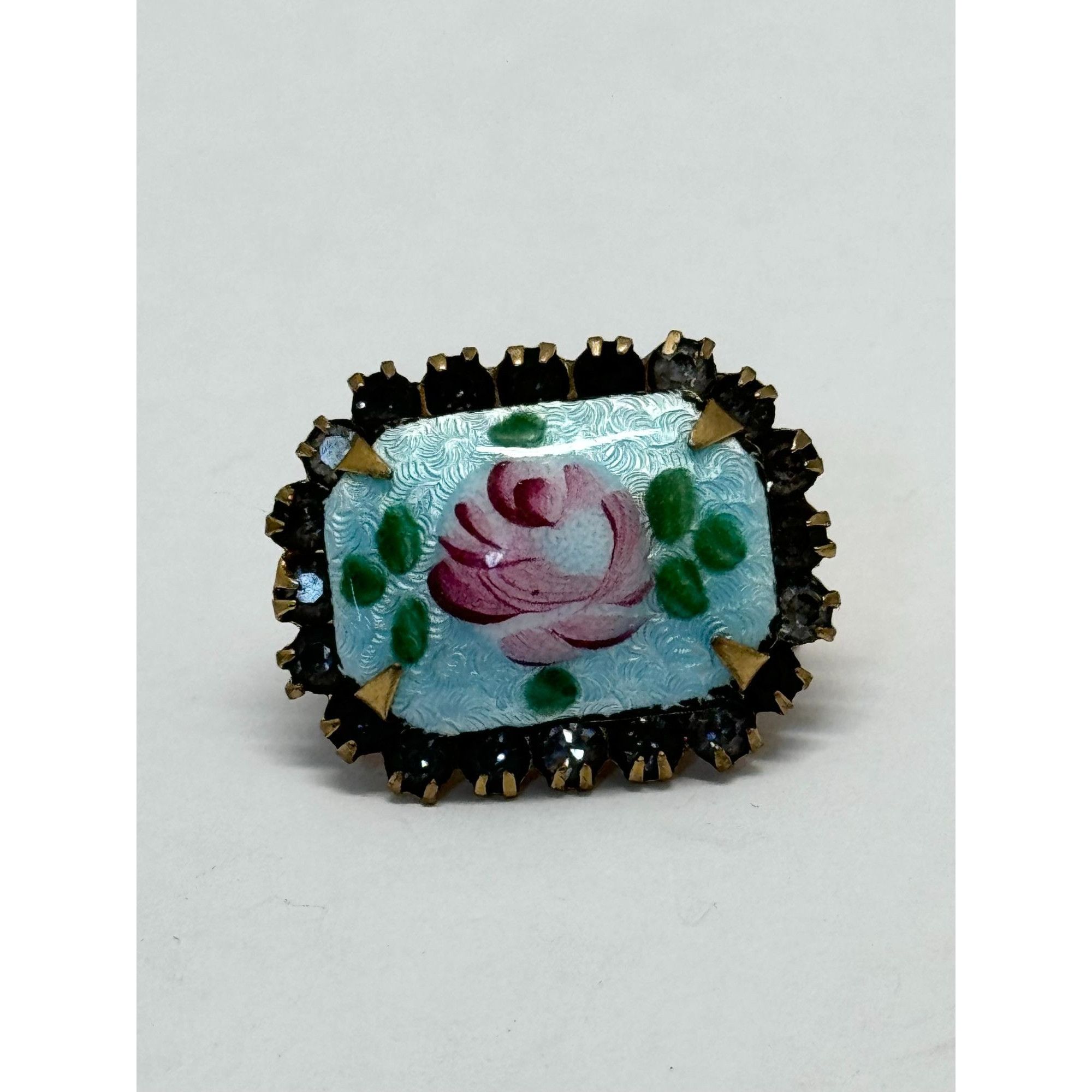 Vintage Vintage blue Guilloche enamel flower rhinestone pin Size ONE SIZE - 3 Thumbnail
