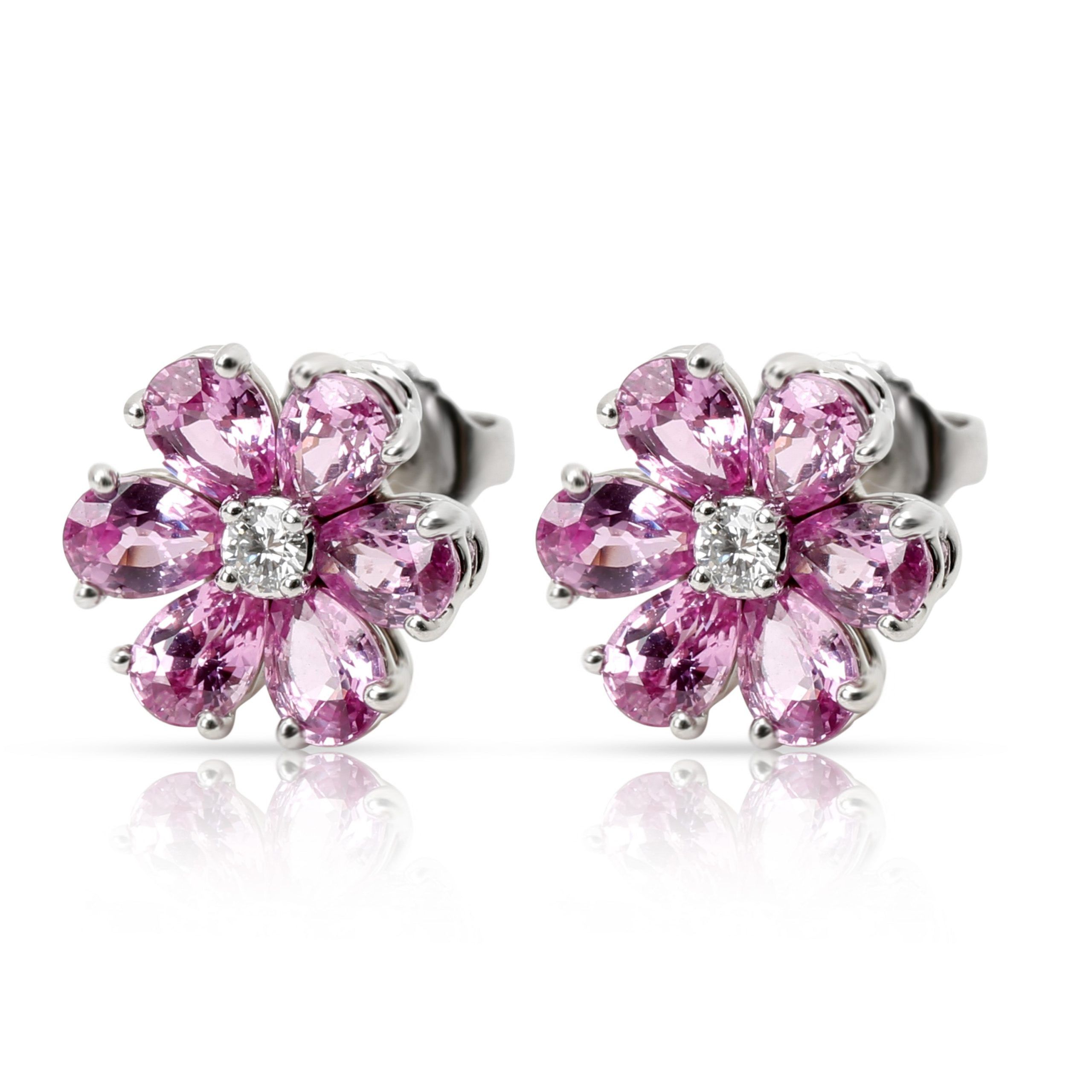 image of Harry Winston Forget-Me-Not Diamond & Pink Sapphire Earrings In Platinum in Gold, Women's