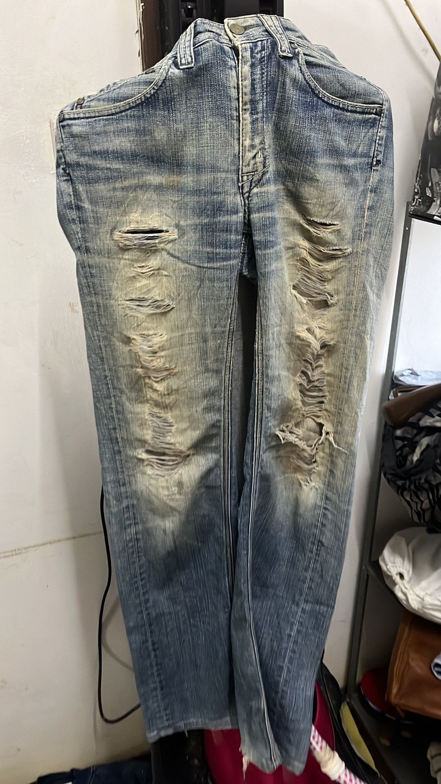 14th Addiction Vintage Denim Craft Flare Mudwash Ripped Distressed Denim Size US 31 - 5 Thumbnail