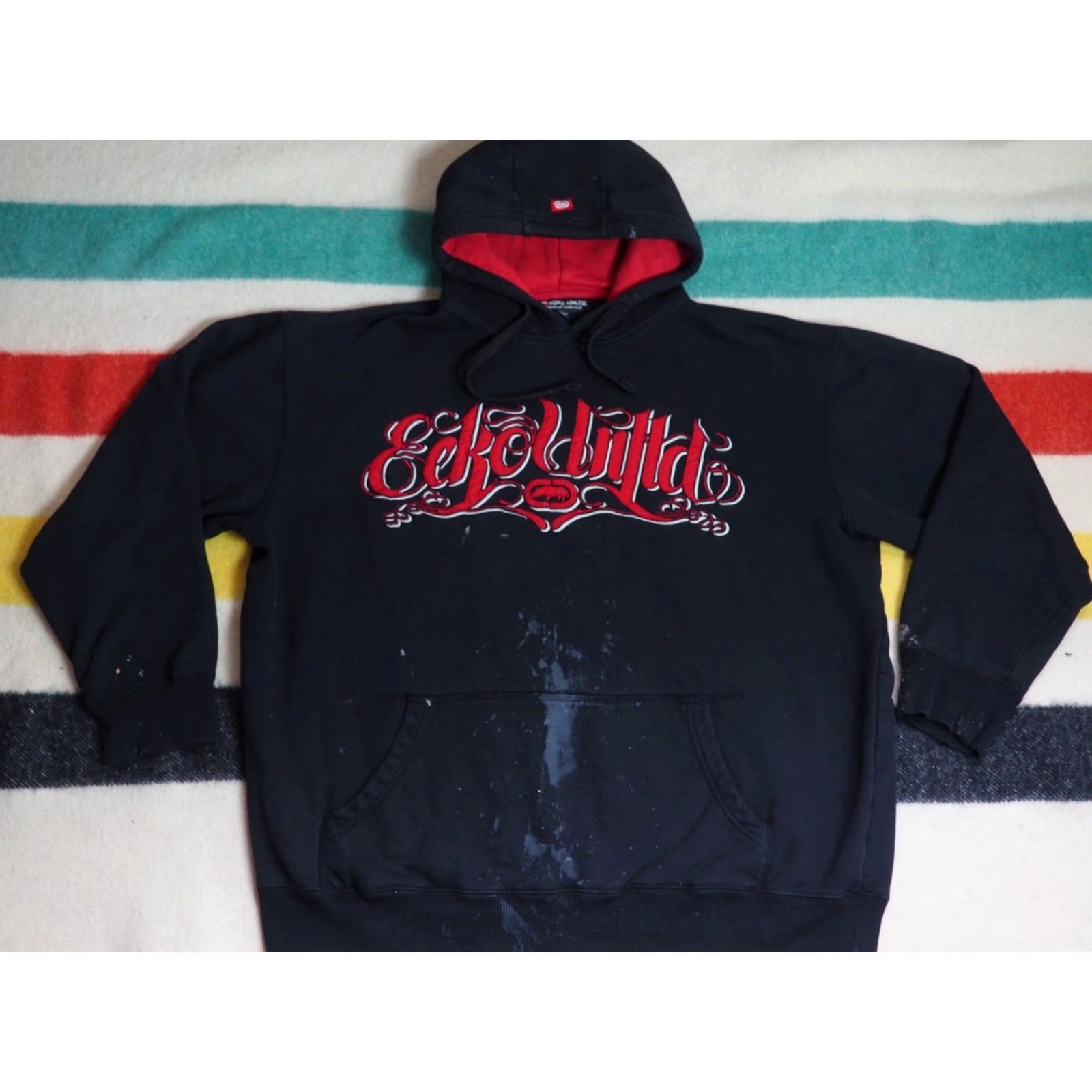 Ecko Unltd. VINTAGE Ecko Unltd Hooded Hoodie Sweatshirt XL Black Grunge Logo Crew Neck Long Sleeve Pullover Mens/Adult Pattern: Graphic Print Size US XL / EU 56 / 4 - 2 Thumbnail