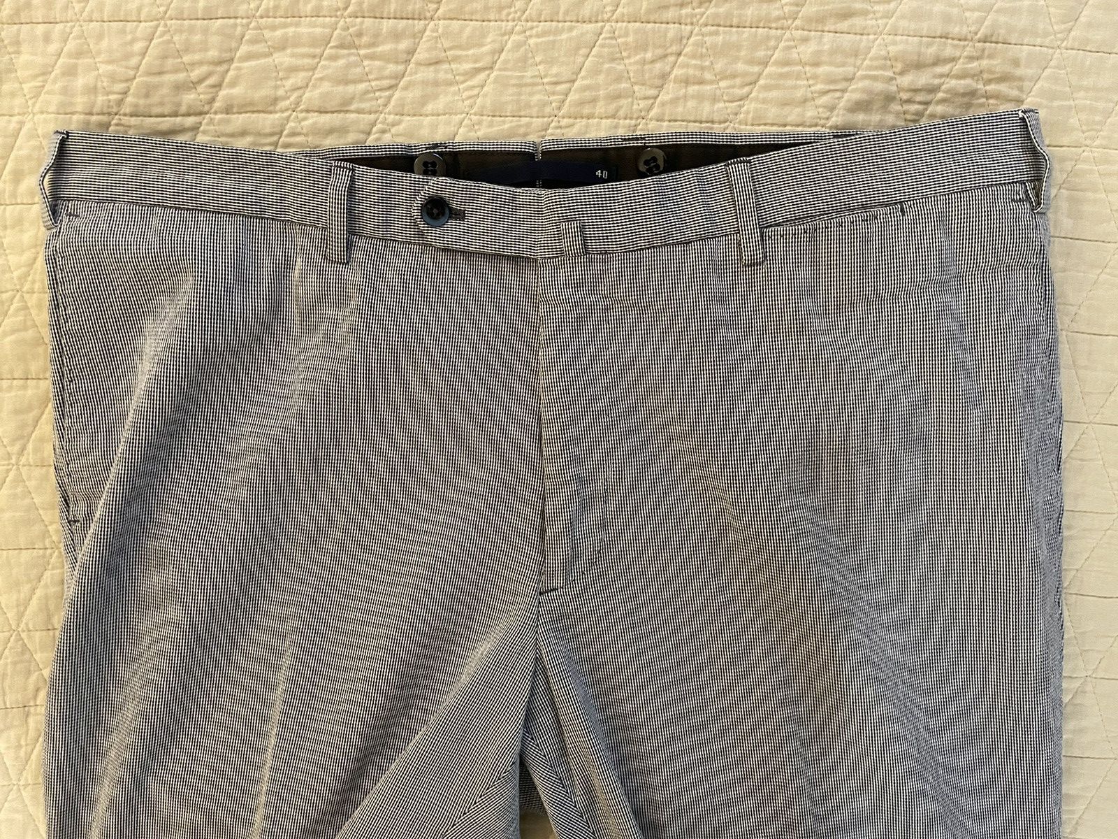 Incotex Textured Cotton Micro Check Flat Front Trouser Size US 40 / EU 56 - 6 Thumbnail