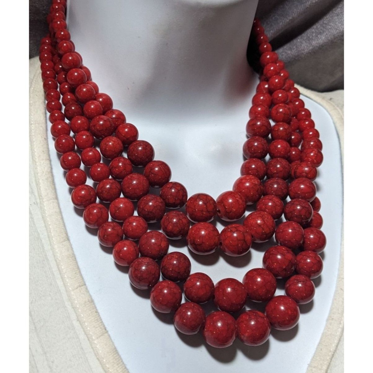 Other Red Marbled Multilayer Statement Necklace Size ONE SIZE - 6 Thumbnail