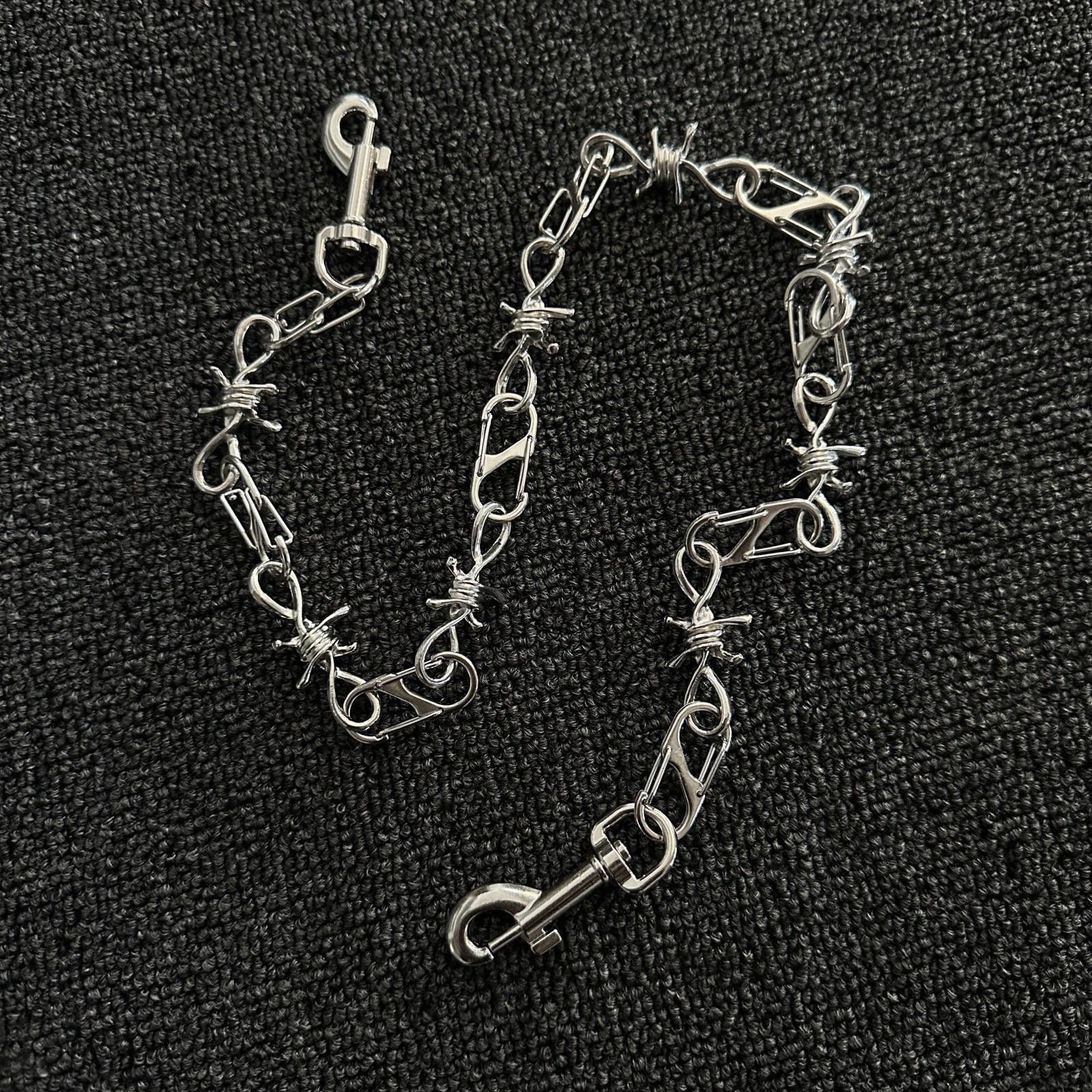 Vintage Silver Barbed Wire Wallet Chain, Edgy Metal Link Chain Size ONE SIZE - 4 Thumbnail