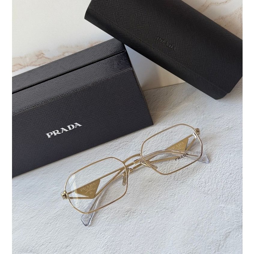 Prada NEW Prada PR A53V Gold Hexagon Unisex Eyeglasses Frames Size ONE SIZE - 1 Thumbnail