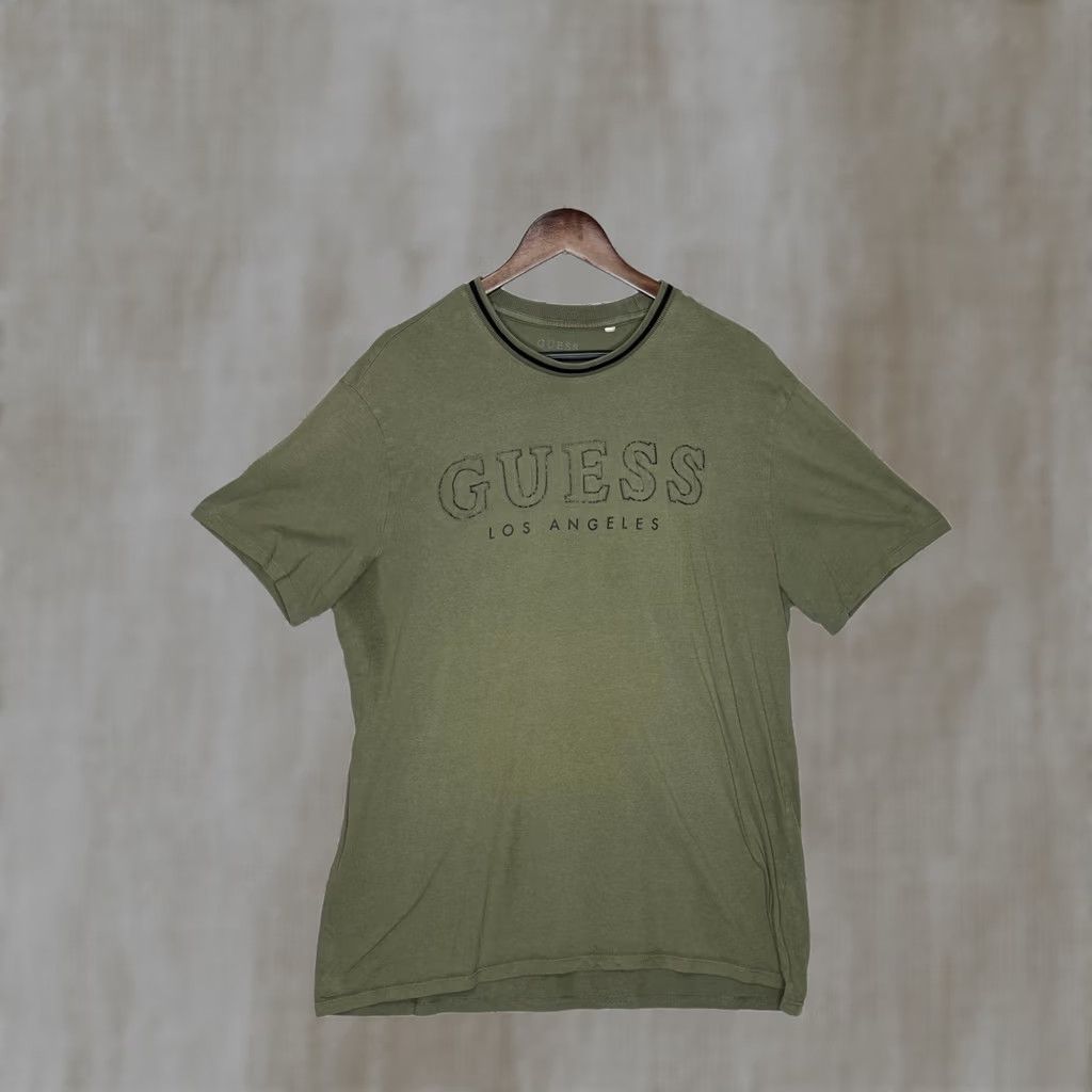 Guess GUESS Los Angeles Olive Green Embroidered Logo T-Shirt Men XL Crew Neck Short Sleeve Logo, City, Graphic Print, Cotton Blend, All Seasons Size US XL / EU 56 / 4 - 1 Thumbnail