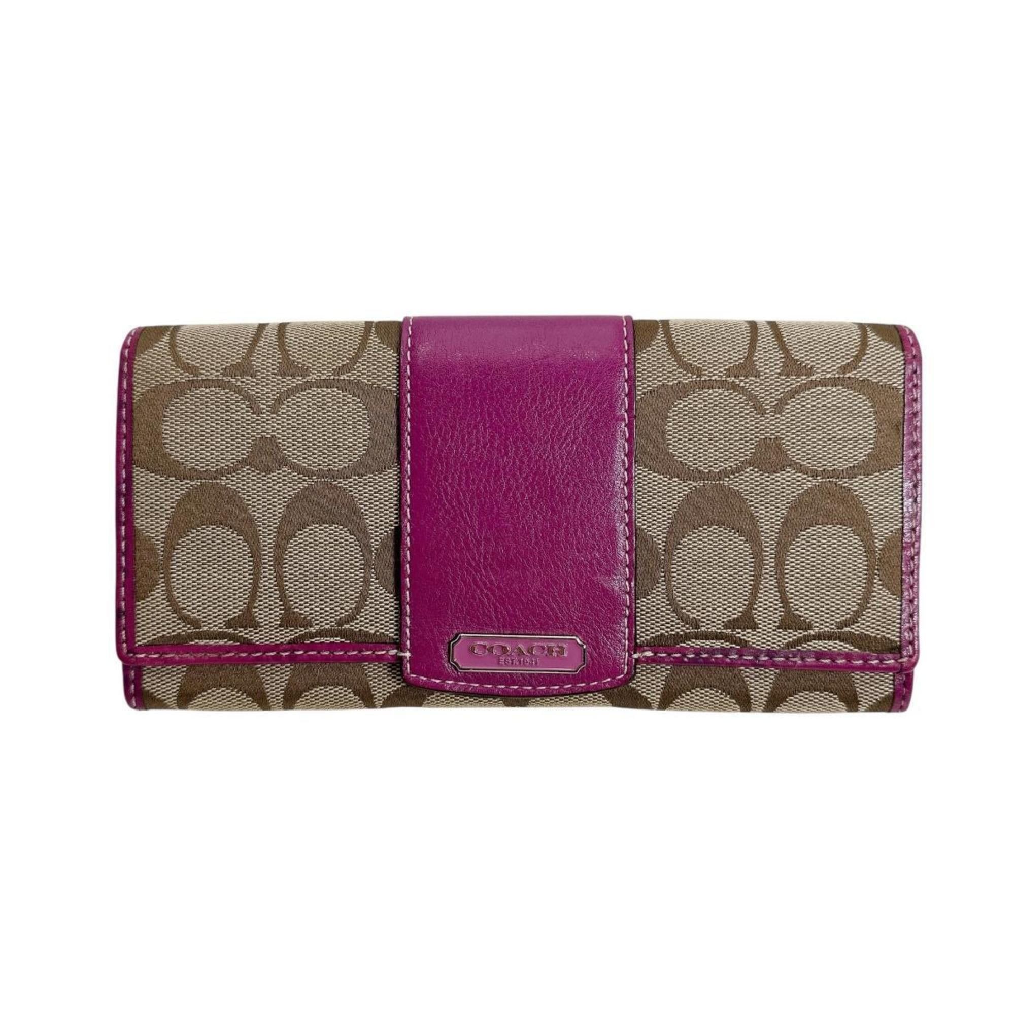 Coach Coach Signature Canvas Long Wallet 43412 Brown and Purple Size ONE SIZE - 1 Thumbnail