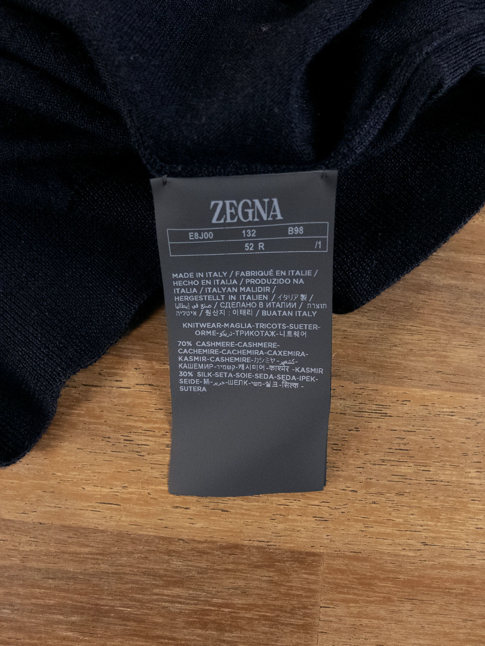 Ermenegildo Zegna ZEGNA navy blue Cashseta cashmere silk polo sweater Large Size US L / EU 52-54 / 3 - 8 Thumbnail