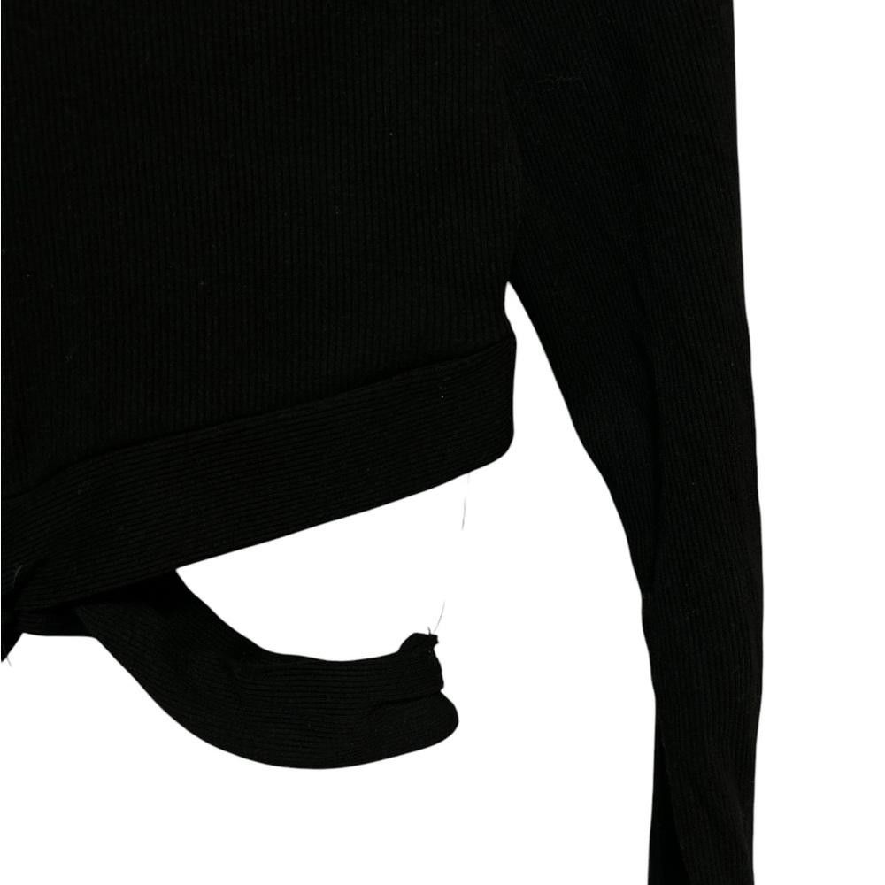 Designer Ambiance Black Ribbed Mock Neck Cropped Long Sleeve Top Size S / US 4 / IT 40 - 4 Thumbnail