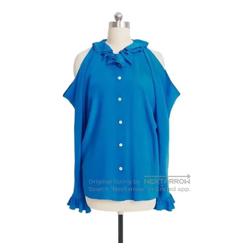 Chanel Chanel Blue Silk Cold Shoulder Blouse . Size M / US 6-8 / IT 42-44 - 2 Thumbnail