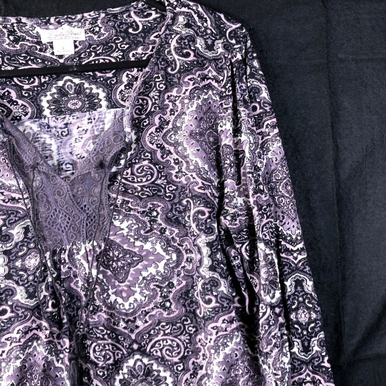 Lucky Brand Lucky Brand Womens Shirt Purple Floral V Neck Front Tie Long Sleeve Large Size L / US 10 / IT 46 - 5 Thumbnail