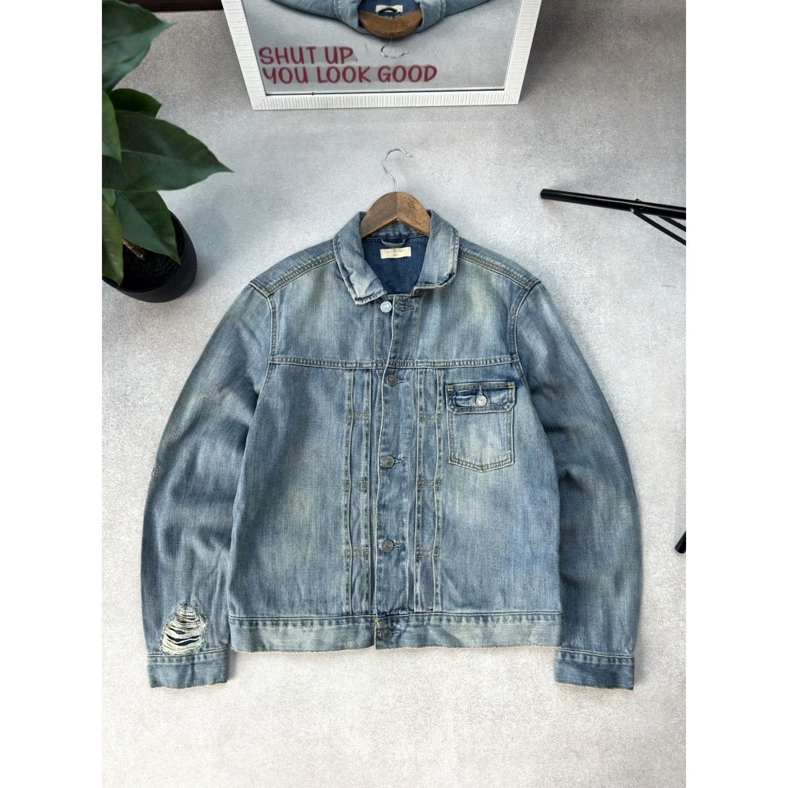 Allsaints AllSaints Denim Jacket Distressed Vintage Blue Button Casual Mens S Size US S / EU 44-46 / 1 - 3 Thumbnail