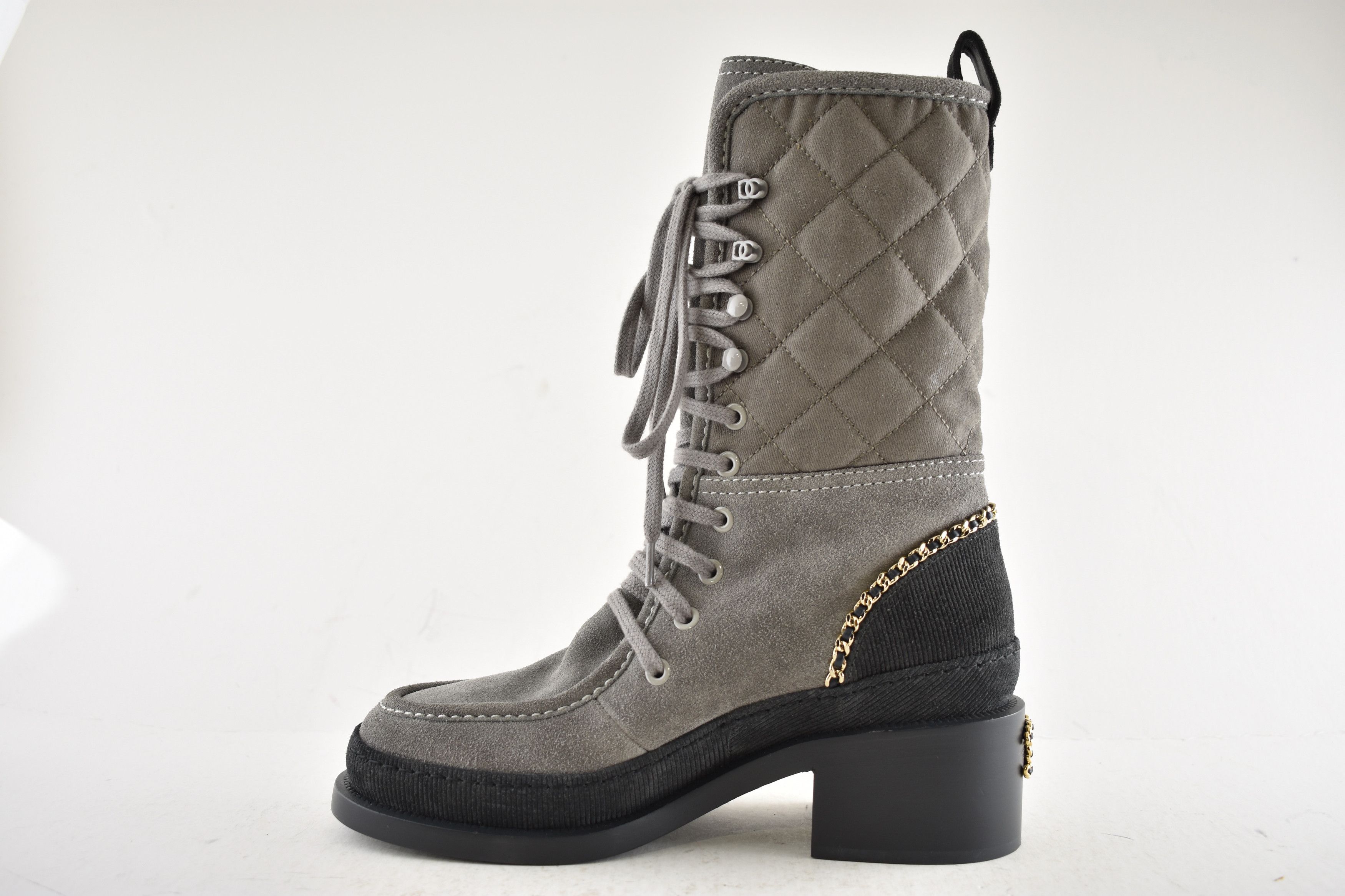 Chanel Chanel 24K Grey Quilted Chain Combat Military Tall Boot 36 Size US 6 / IT 36 - 11 Thumbnail