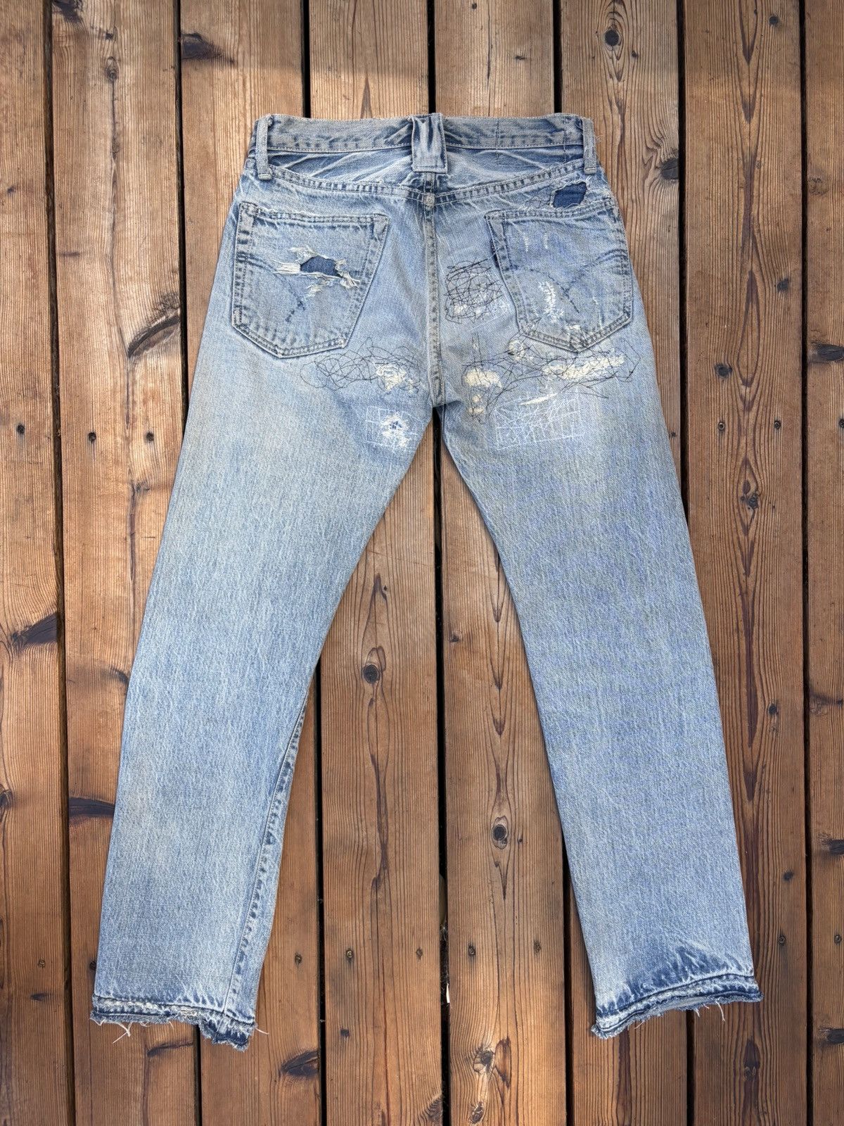 Blue Blue Japan Blue Blue Japan Repaired Selvedge Straight Denim Size US 31 - 8 Thumbnail