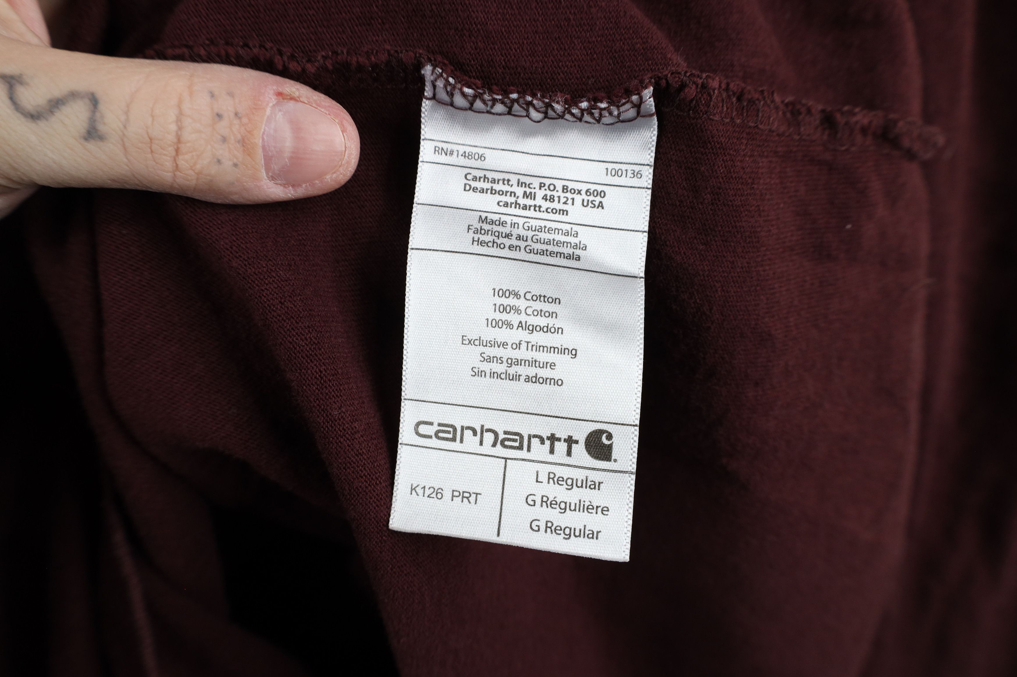 Carhartt × Vintage Vintage Carhartt Spell Pocket Long Sleeve T-Shirt Burgundy Size US L / EU 52-54 / 3 - 7 Thumbnail