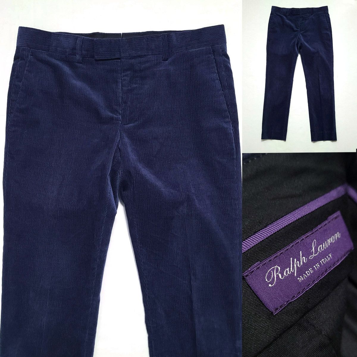 Image of Ralph Lauren Purple Label Ralph Laurent Purple Label Italy Stretch Corduroy Pants in Navy (Size 32)