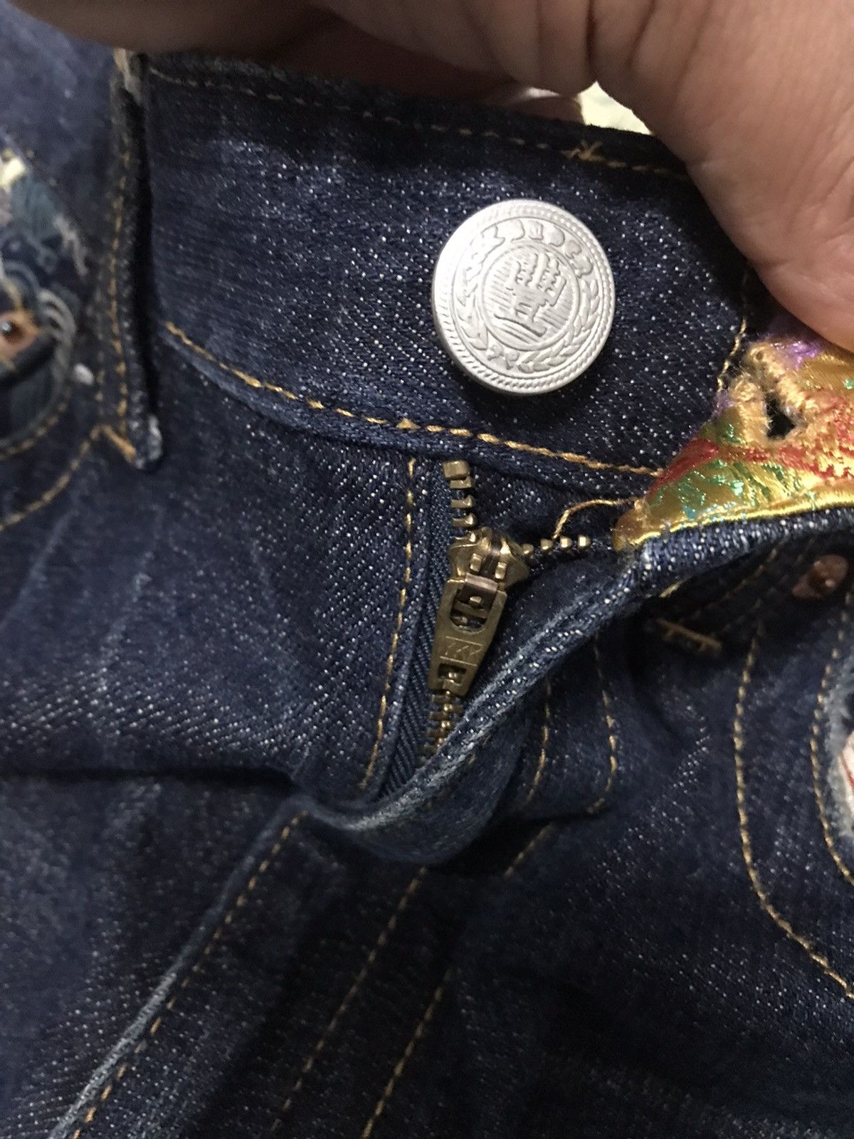 Japanese Brand Crazy🔥🔥 Japanese Motive Sukajan Gold Evil Embroidery Jeans Size US 32 / EU 48 - 6 Thumbnail