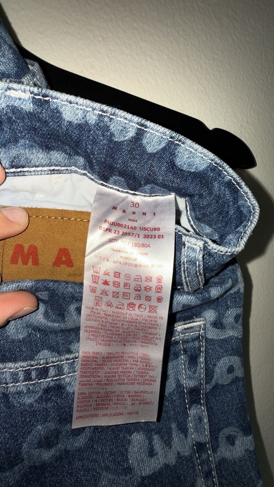 Marni Men's Blue Jeans ALL OVER PRINT Cotton, Cow Leather Size US 30 / EU 46 - 5 Thumbnail