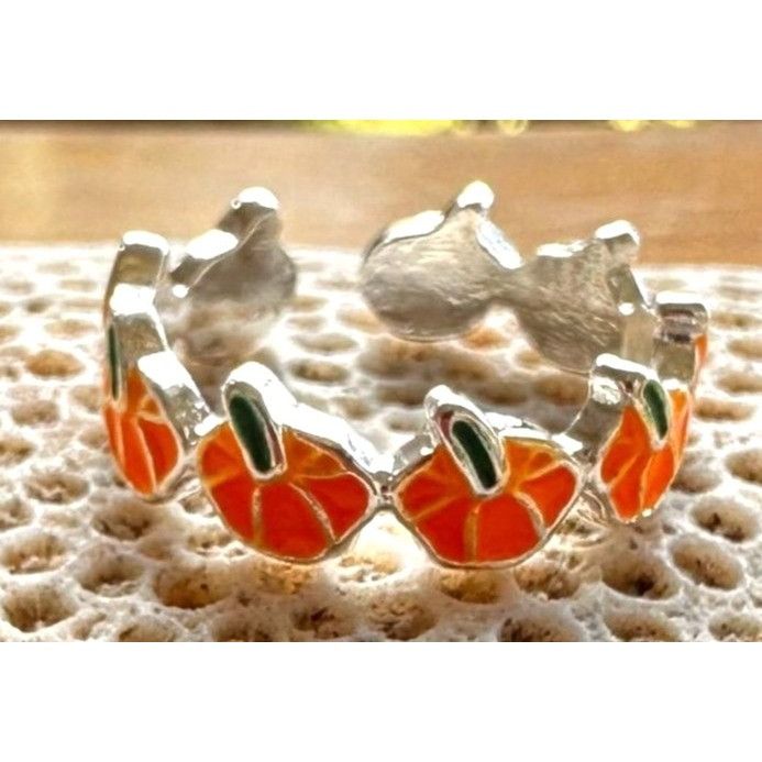 Handmade Pumpkin Ring New Orange Silver Adjustable Thanksgiving Autum Size ONE SIZE - 1 Thumbnail