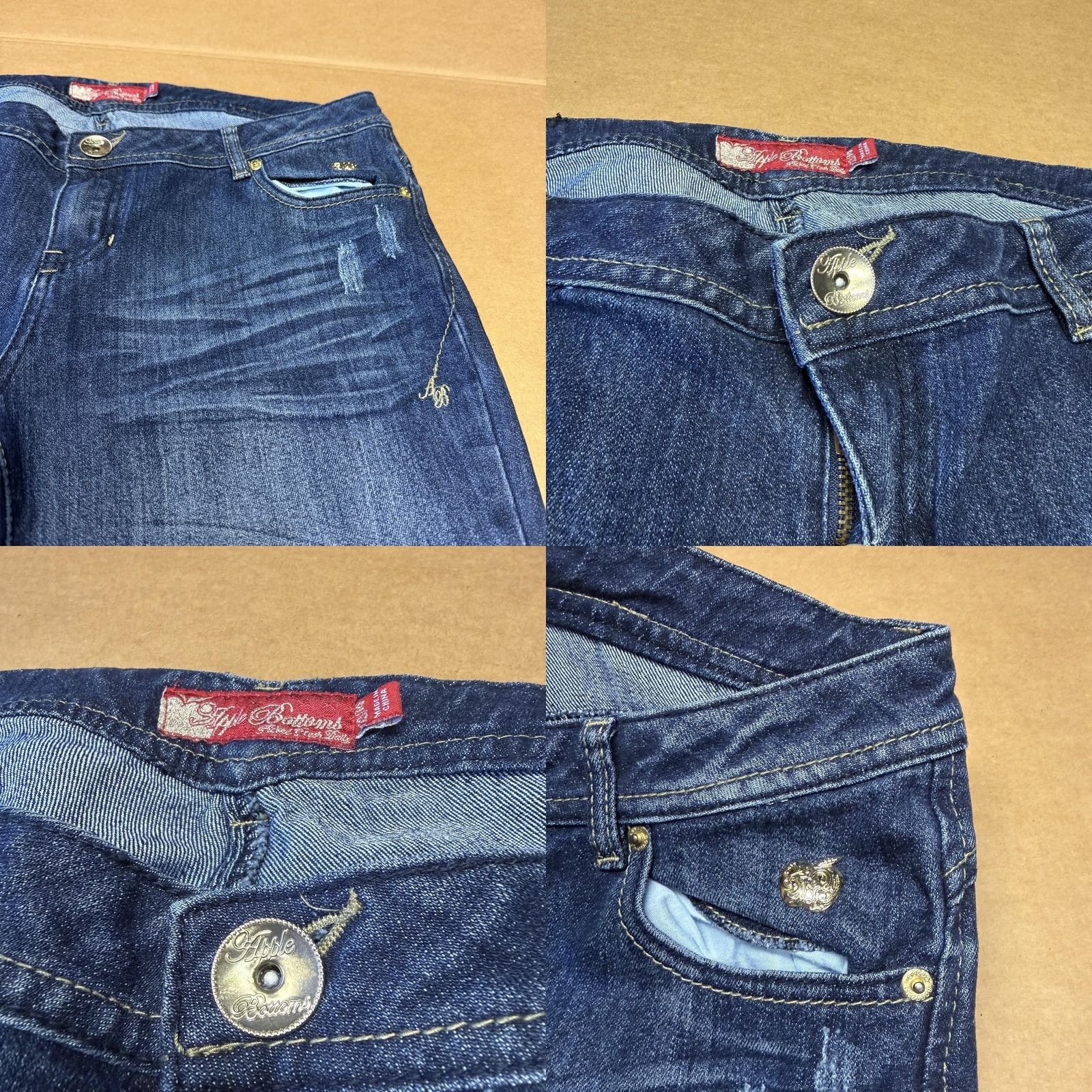 Vintage Apple Bottoms Jeans Juniors 13/14 Blue Low Rise Slim Straight Distressed Stretch Denim Jeans Size 34" / US 12 / IT 48 - 8 Thumbnail