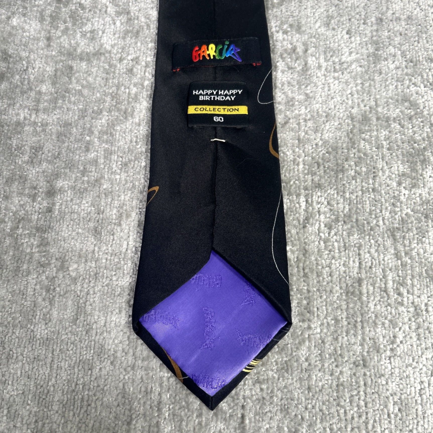 Vintage Garcia Necktie Tie Men One Size Black 100% Silk Geometric Happy Birthday Collection Abstract 60" Long Classic Width Designer Vintage: No Size ONE SIZE - 2 Thumbnail