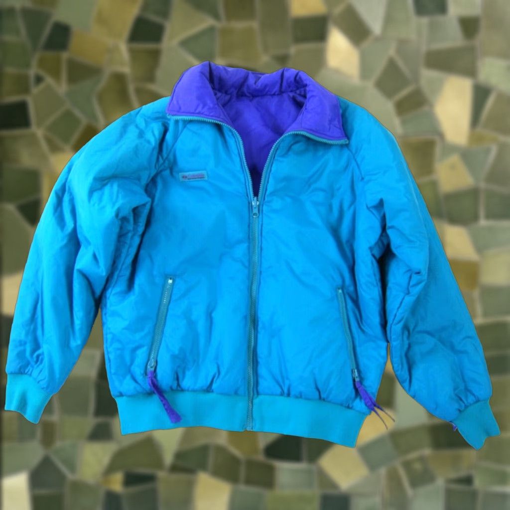 Altea VINTAGE Columbia Jacket Woman Large Reversible 100% Nylon Teal Blue Purple Coat Winter 90s Womens Size L / US 10 / IT 46 - 1 Thumbnail