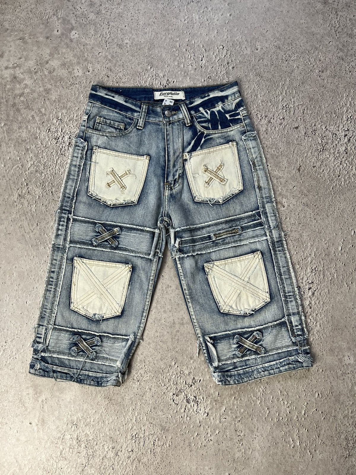 Japanese Brand × Junya Watanabe × Vintage Vintage PATCHWORK DENIM DISTRESSED SHORTS 2000s Size US 30 / EU 46 - 1 Thumbnail