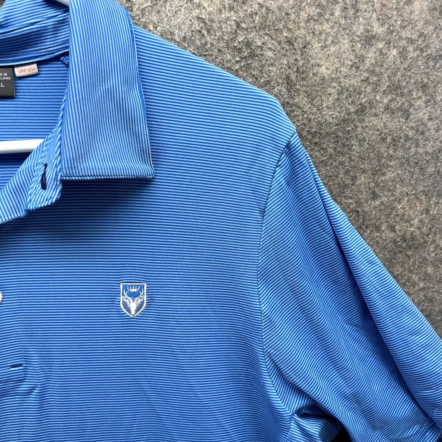 KJUS Kjus Polo Shirt Mens Large Blue Striped Knit UPF 50 Golf Preppy Pattern Button Collar Short Sleeve Vintage: No Deg 0 Size 42R - 6 Thumbnail